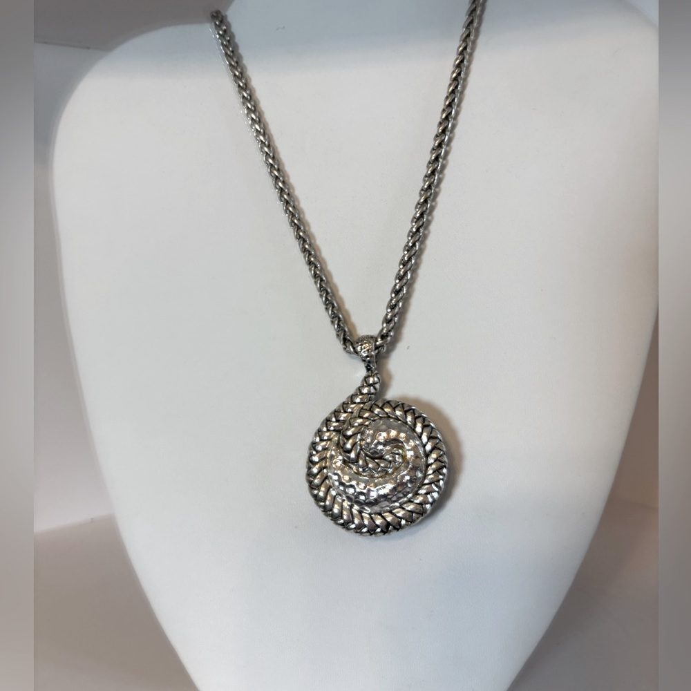 Elegant Silver Snake Double sided Pendant Necklace